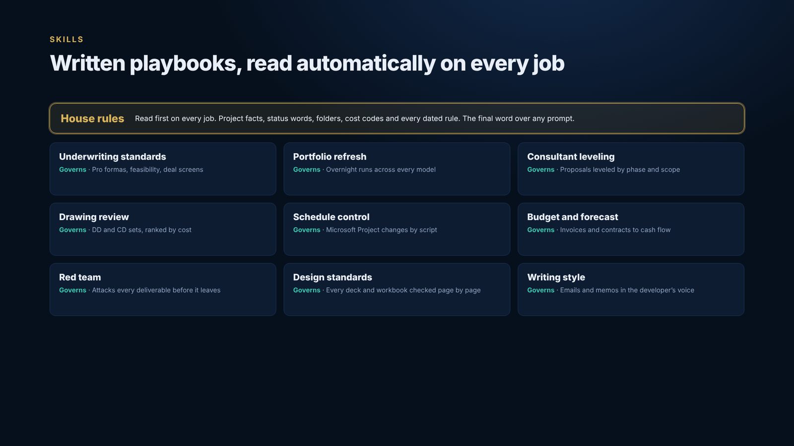 Skills library with house rules above nine skills